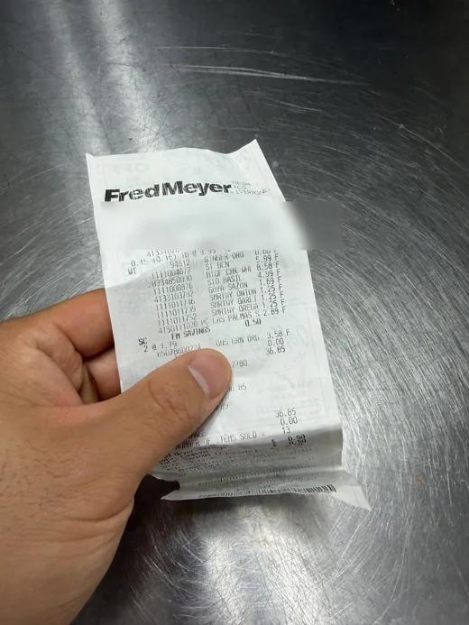 A phone photo of a grocery receipt